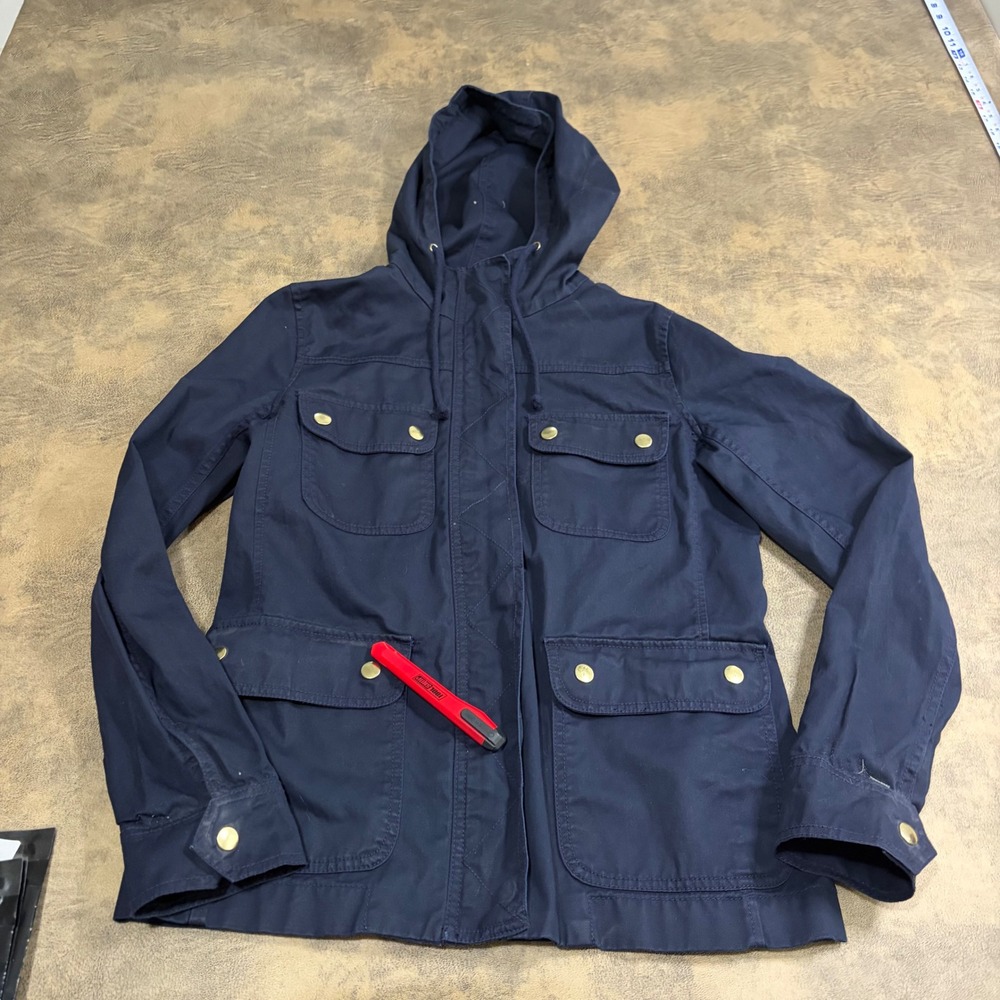 J.Crew Field Jacket Womens XS Navy Blue Hooded Utility Cotton F3913